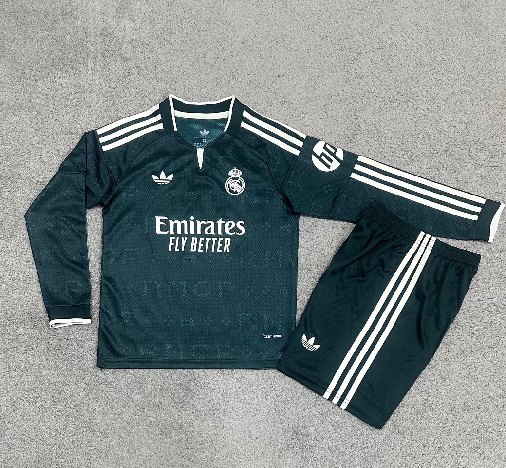 Kids-Real Madrid 26/27 Away Green Long Soccer Jersey